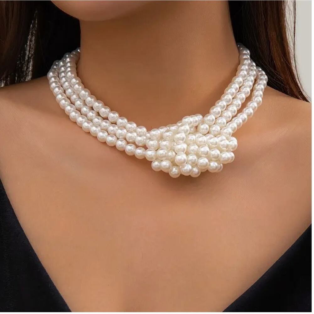NWT Zara Multi-Layer Faux Pearl Choker Necklace